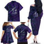Melbourne Storm Rugby Family Matching Off The Shoulder Long Sleeve Dress and Hawaiian Shirt Fierce Mascot Geometric Tribal Art