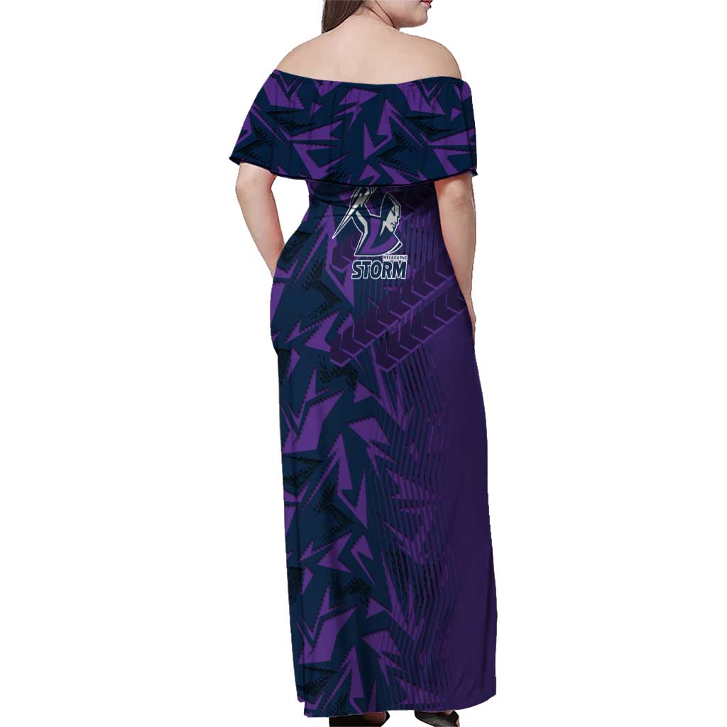 Melbourne Storm Rugby Family Matching Off Shoulder Maxi Dress and Hawaiian Shirt Fierce Mascot Geometric Tribal Art