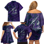 Melbourne Storm Rugby Family Matching Off Shoulder Short Dress and Hawaiian Shirt Fierce Mascot Geometric Tribal Art