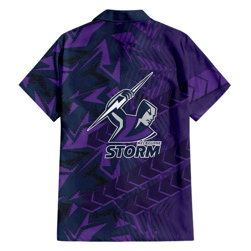 Melbourne Storm Rugby Family Matching Off Shoulder Short Dress and Hawaiian Shirt Fierce Mascot Geometric Tribal Art
