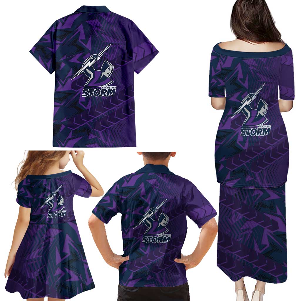 Melbourne Storm Rugby Family Matching Puletasi and Hawaiian Shirt Fierce Mascot Geometric Tribal Art