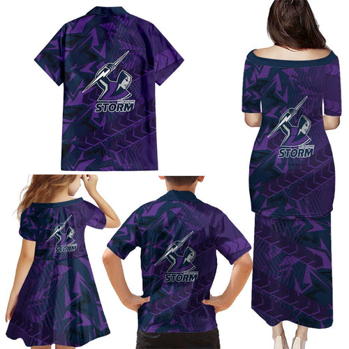 Melbourne Storm Rugby Family Matching Puletasi and Hawaiian Shirt Fierce Mascot Geometric Tribal Art