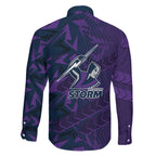 Melbourne Storm Rugby Family Matching Puletasi and Hawaiian Shirt Fierce Mascot Geometric Tribal Art