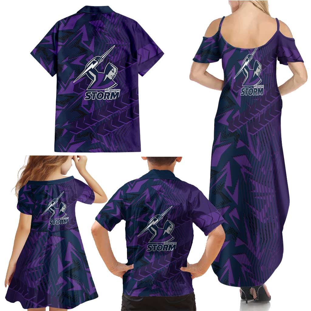 Melbourne Storm Rugby Family Matching Summer Maxi Dress and Hawaiian Shirt Fierce Mascot Geometric Tribal Art