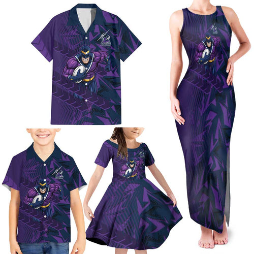 Melbourne Storm Rugby Family Matching Tank Maxi Dress and Hawaiian Shirt Fierce Mascot Geometric Tribal Art