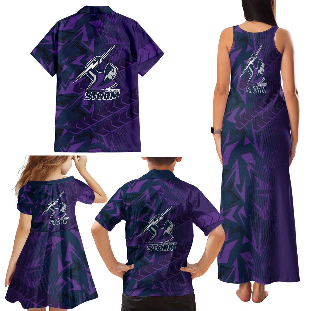 Melbourne Storm Rugby Family Matching Tank Maxi Dress and Hawaiian Shirt Fierce Mascot Geometric Tribal Art