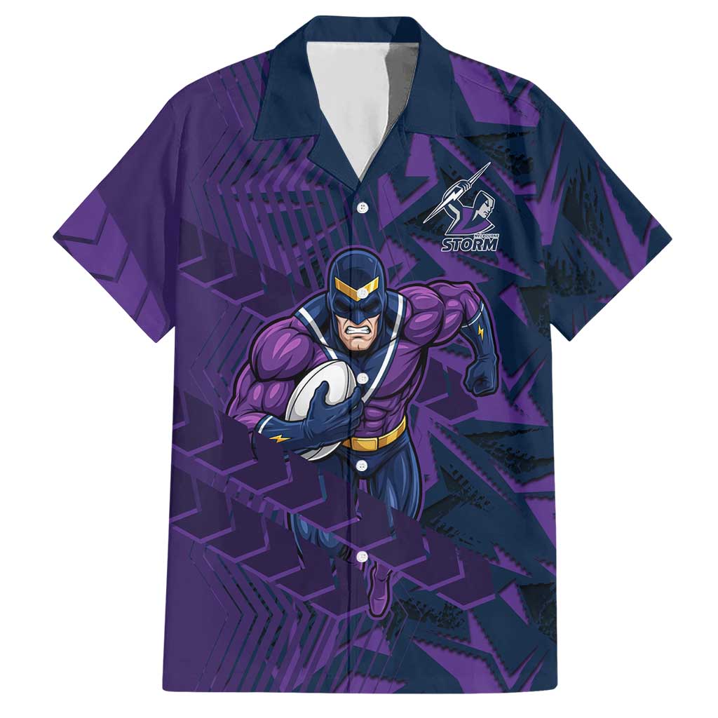 Melbourne Storm Rugby Hawaiian Shirt Fierce Mascot Geometric Tribal Art