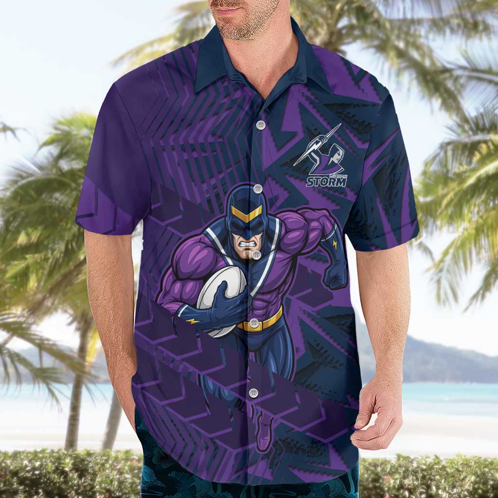 Melbourne Storm Rugby Hawaiian Shirt Fierce Mascot Geometric Tribal Art