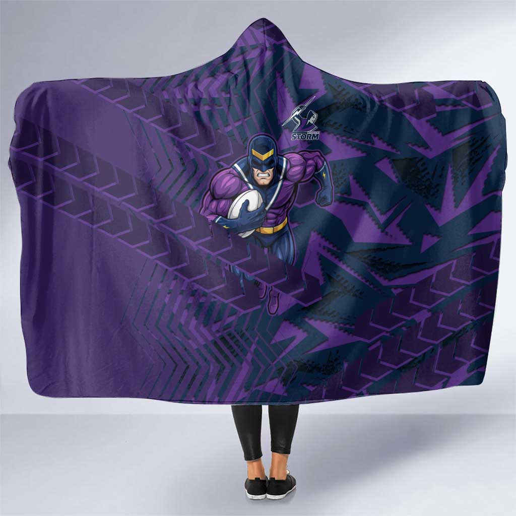 Melbourne Storm Rugby Hooded Blanket Fierce Mascot Geometric Tribal Art