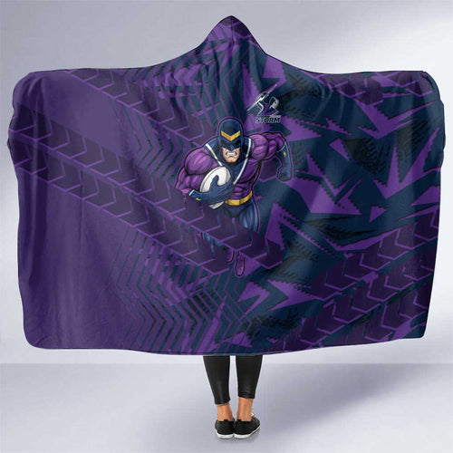 Melbourne Storm Rugby Hooded Blanket Fierce Mascot Geometric Tribal Art