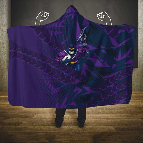 Melbourne Storm Rugby Hooded Blanket Fierce Mascot Geometric Tribal Art