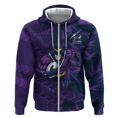 Melbourne Storm Rugby Hoodie Fierce Mascot Geometric Tribal Art