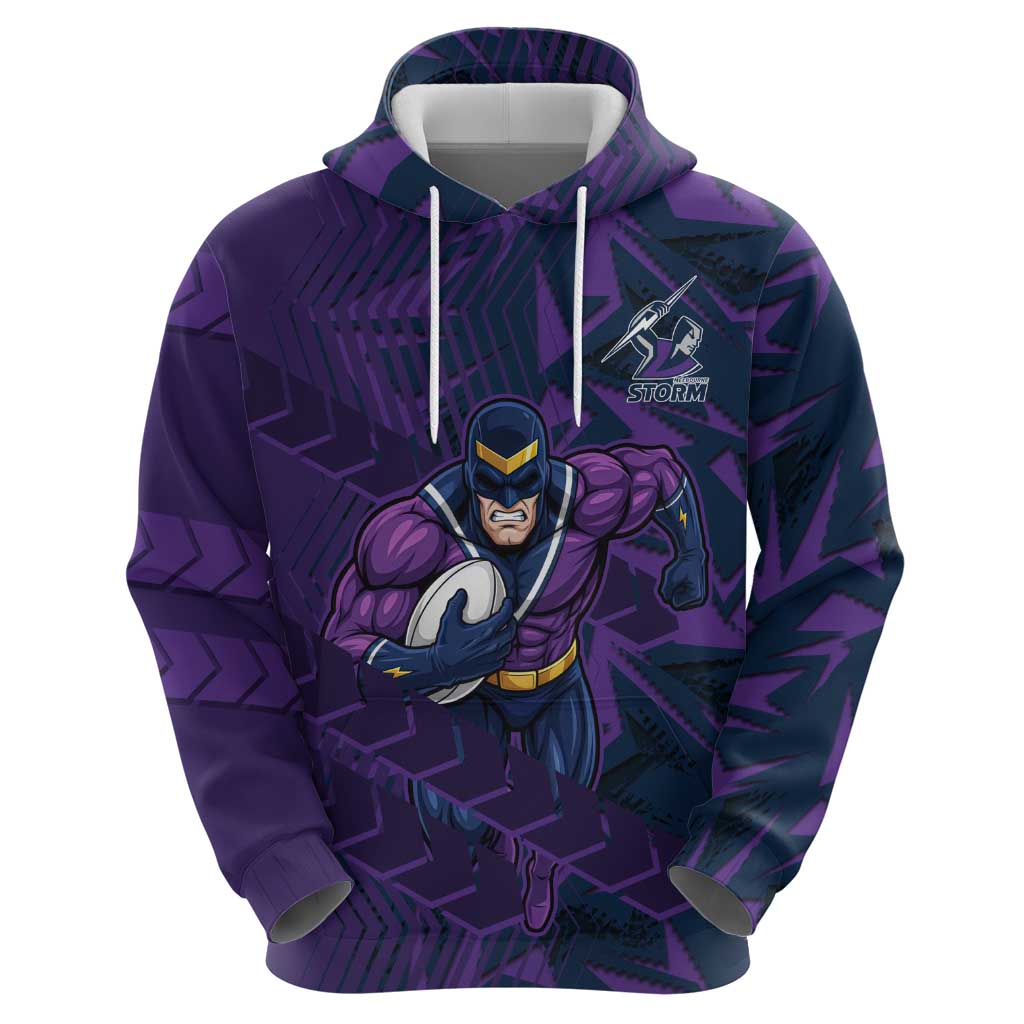 Melbourne Storm Rugby Hoodie Fierce Mascot Geometric Tribal Art