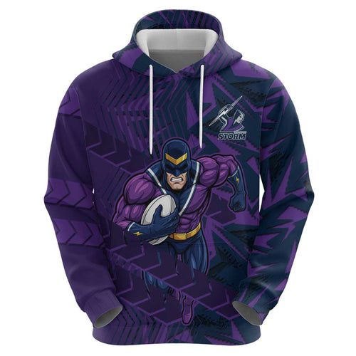 Melbourne Storm Rugby Hoodie Fierce Mascot Geometric Tribal Art