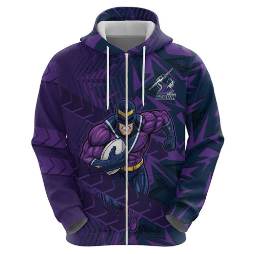 Melbourne Storm Rugby Hoodie Fierce Mascot Geometric Tribal Art