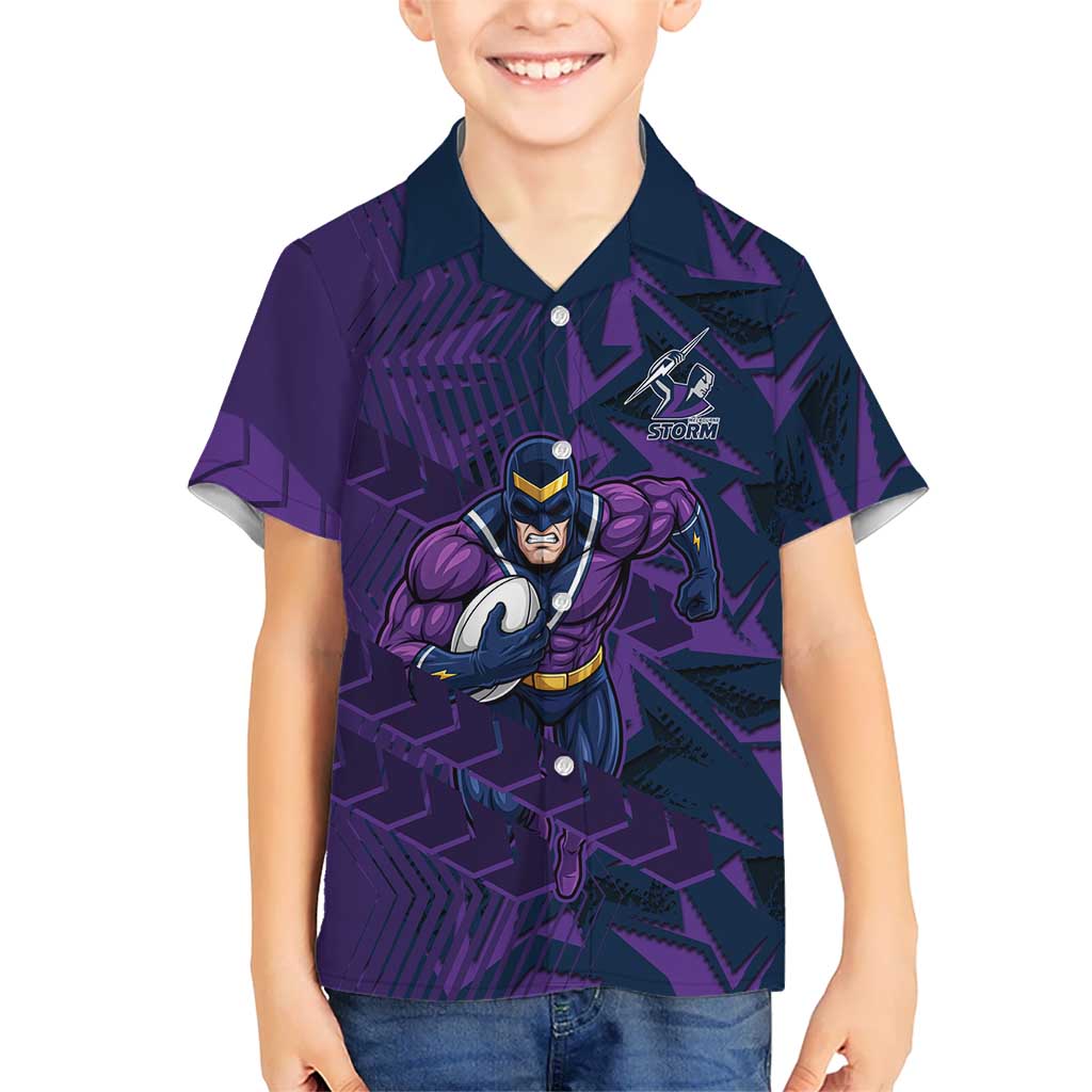 Melbourne Storm Rugby Kid Hawaiian Shirt Fierce Mascot Geometric Tribal Art