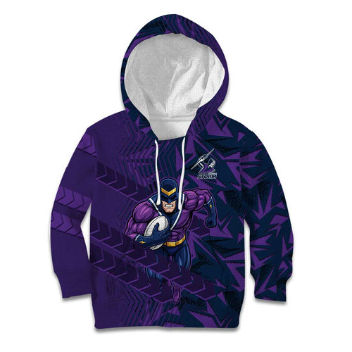Melbourne Storm Rugby Kid Hoodie Fierce Mascot Geometric Tribal Art
