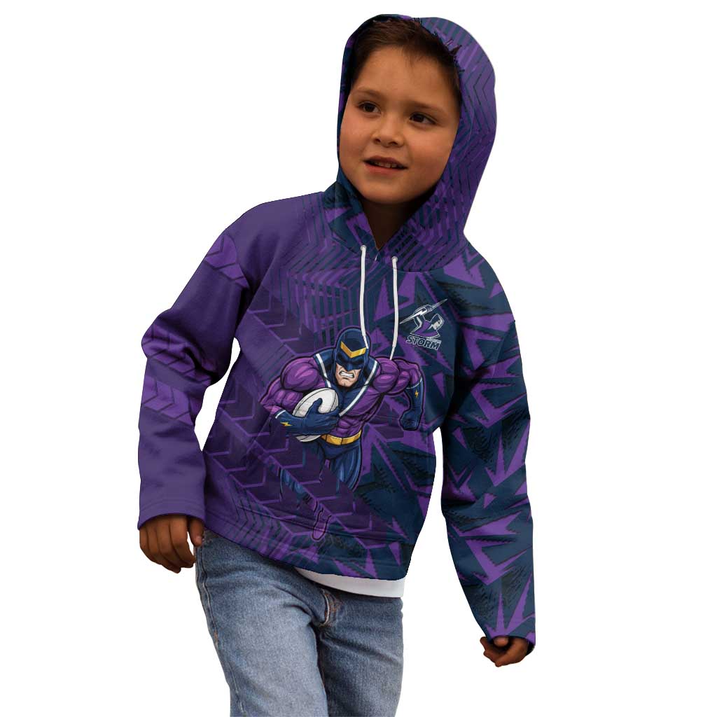 Melbourne Storm Rugby Kid Hoodie Fierce Mascot Geometric Tribal Art
