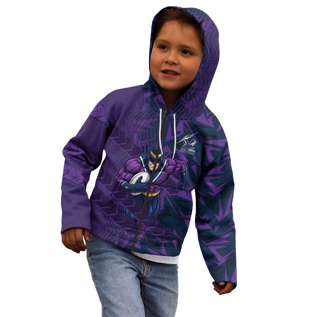 Melbourne Storm Rugby Kid Hoodie Fierce Mascot Geometric Tribal Art