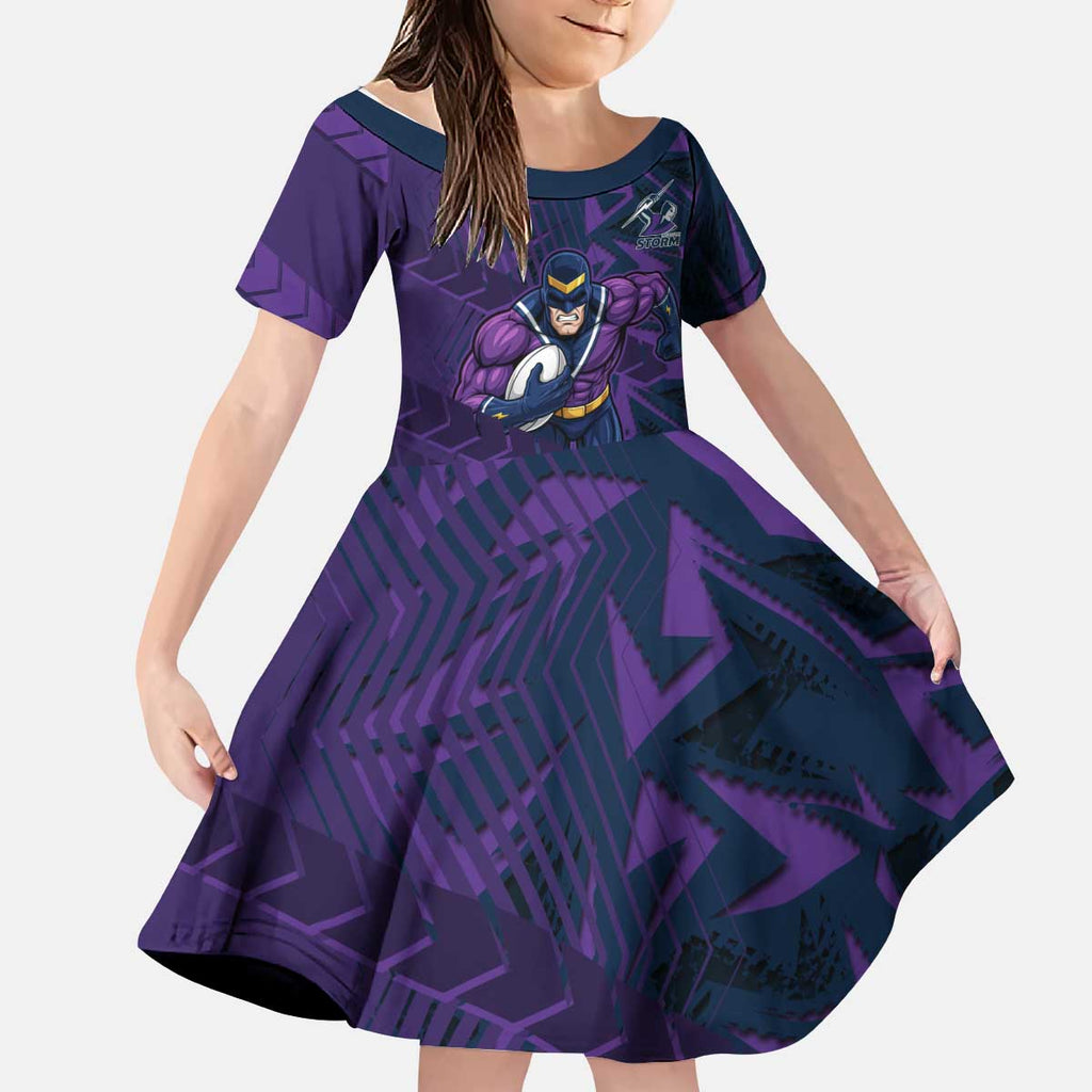 Melbourne Storm Rugby Kid Short Sleeve Dress Fierce Mascot Geometric Tribal Art
