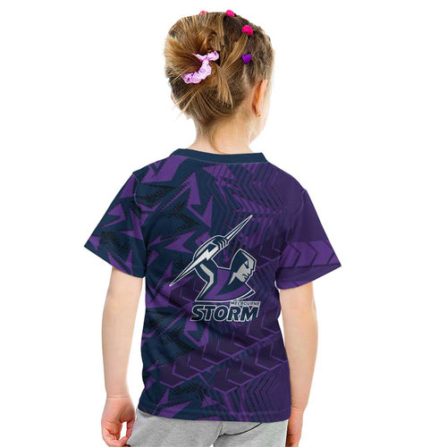Melbourne Storm Rugby Kid T Shirt Fierce Mascot Geometric Tribal Art