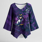 Melbourne Storm Rugby Kimono Sleeve Blouse Fierce Mascot Geometric Tribal Art