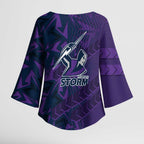 Melbourne Storm Rugby Kimono Sleeve Blouse Fierce Mascot Geometric Tribal Art