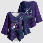 Melbourne Storm Rugby Kimono Sleeve Blouse Fierce Mascot Geometric Tribal Art