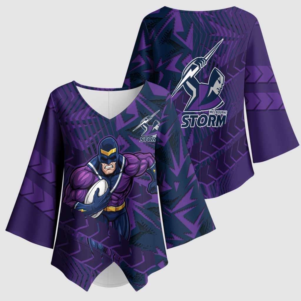 Melbourne Storm Rugby Kimono Sleeve Blouse Fierce Mascot Geometric Tribal Art