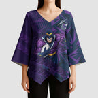 Melbourne Storm Rugby Kimono Sleeve Blouse Fierce Mascot Geometric Tribal Art