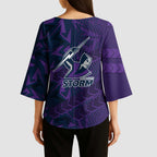 Melbourne Storm Rugby Kimono Sleeve Blouse Fierce Mascot Geometric Tribal Art