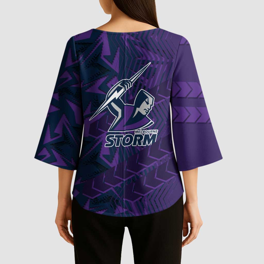 Melbourne Storm Rugby Kimono Sleeve Blouse Fierce Mascot Geometric Tribal Art