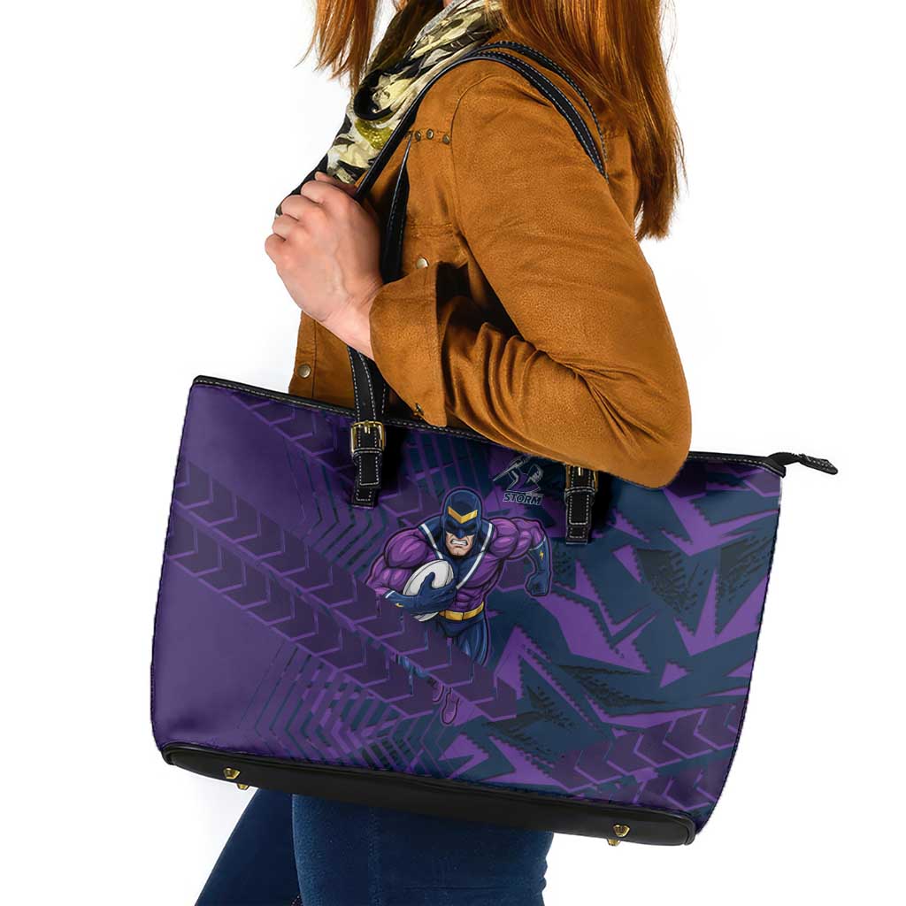 Melbourne Storm Rugby Leather Tote Bag Fierce Mascot Geometric Tribal Art