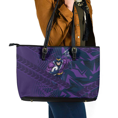 Melbourne Storm Rugby Leather Tote Bag Fierce Mascot Geometric Tribal Art
