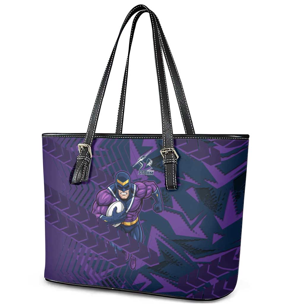 Melbourne Storm Rugby Leather Tote Bag Fierce Mascot Geometric Tribal Art