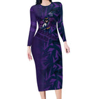 Melbourne Storm Rugby Long Sleeve Bodycon Dress Fierce Mascot Geometric Tribal Art