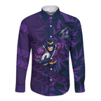 Melbourne Storm Rugby Long Sleeve Button Shirt Fierce Mascot Geometric Tribal Art