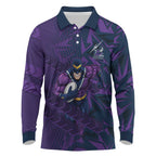 Melbourne Storm Rugby Long Sleeve Polo Shirt Fierce Mascot Geometric Tribal Art