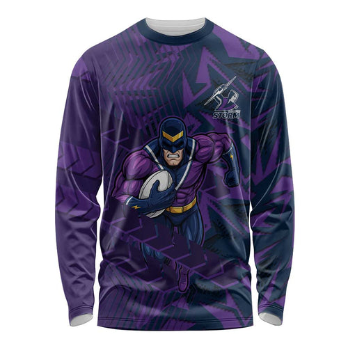 Melbourne Storm Rugby Long Sleeve Shirt Fierce Mascot Geometric Tribal Art