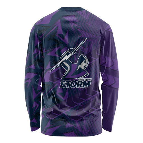 Melbourne Storm Rugby Long Sleeve Shirt Fierce Mascot Geometric Tribal Art