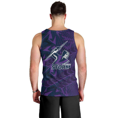 Melbourne Storm Rugby Men Tank Top Fierce Mascot Geometric Tribal Art