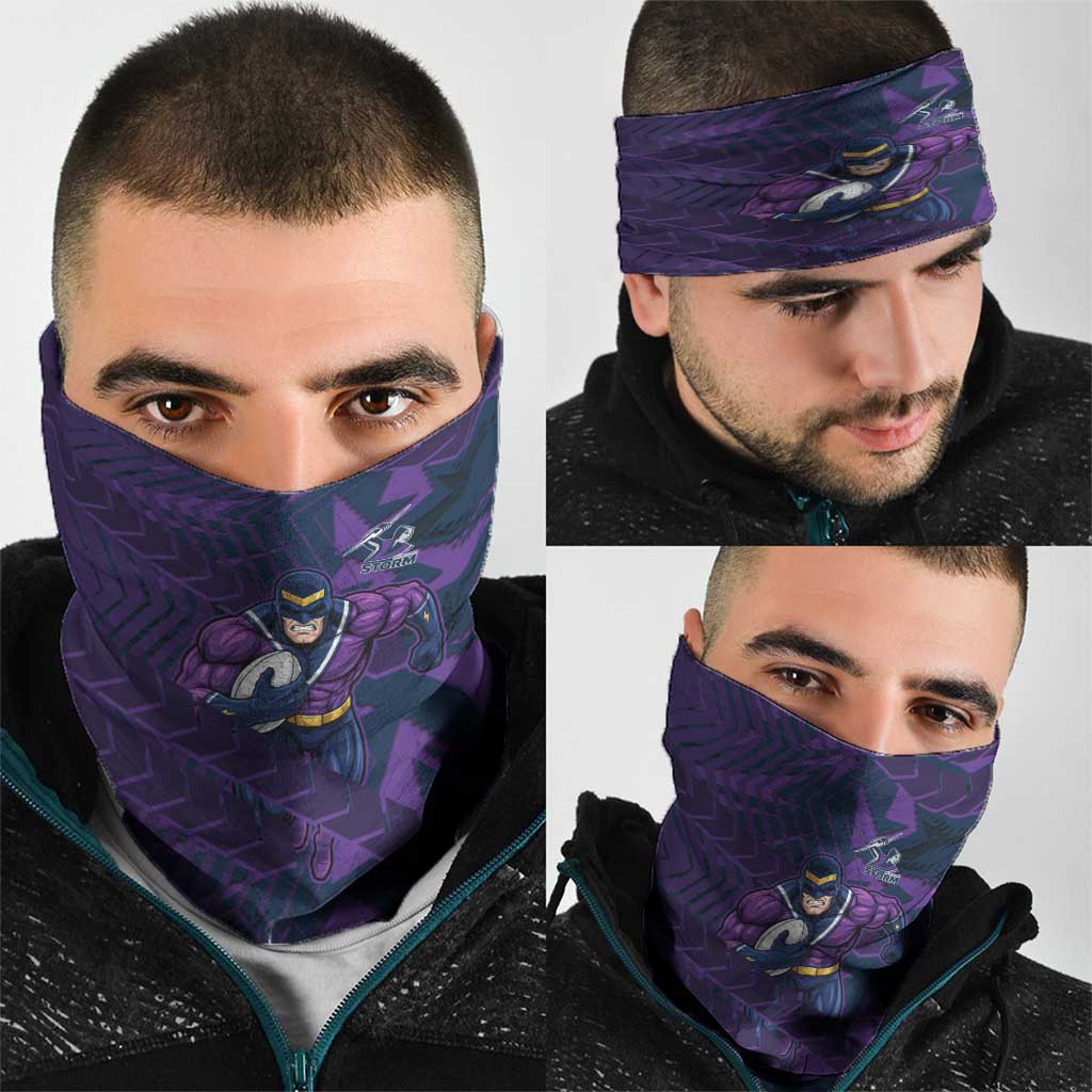 Melbourne Storm Rugby Neck Gaiter Fierce Mascot Geometric Tribal Art