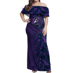 Melbourne Storm Rugby Off Shoulder Maxi Dress Fierce Mascot Geometric Tribal Art