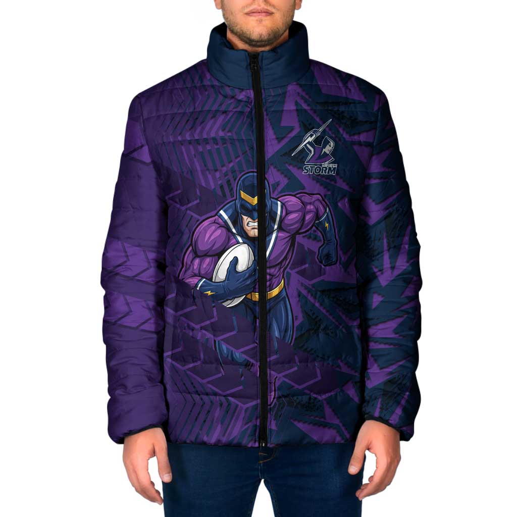 Melbourne Storm Rugby Padded Jacket Fierce Mascot Geometric Tribal Art