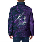 Melbourne Storm Rugby Padded Jacket Fierce Mascot Geometric Tribal Art