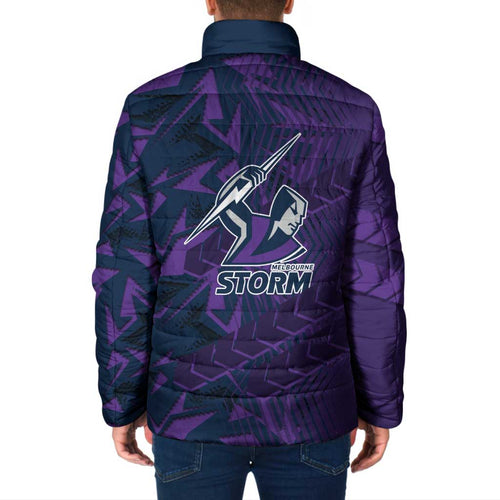 Melbourne Storm Rugby Padded Jacket Fierce Mascot Geometric Tribal Art