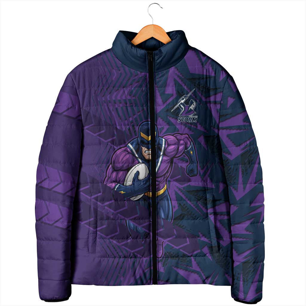 Melbourne Storm Rugby Padded Jacket Fierce Mascot Geometric Tribal Art