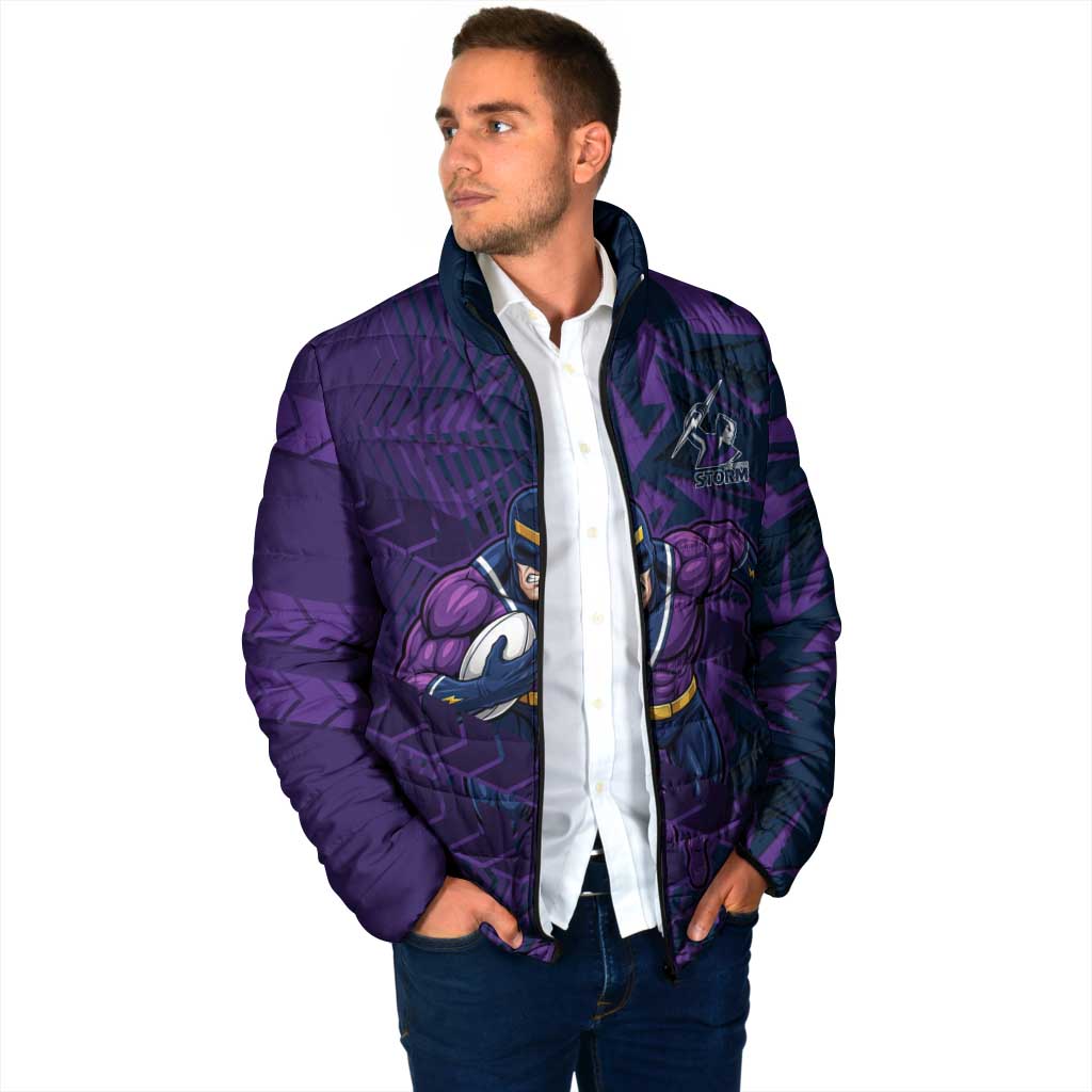 Melbourne Storm Rugby Padded Jacket Fierce Mascot Geometric Tribal Art