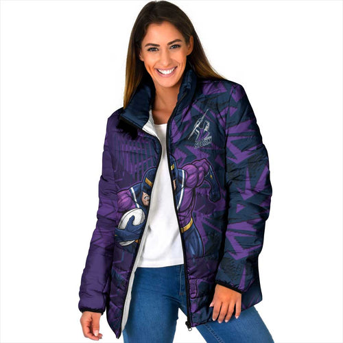 Melbourne Storm Rugby Padded Jacket Fierce Mascot Geometric Tribal Art