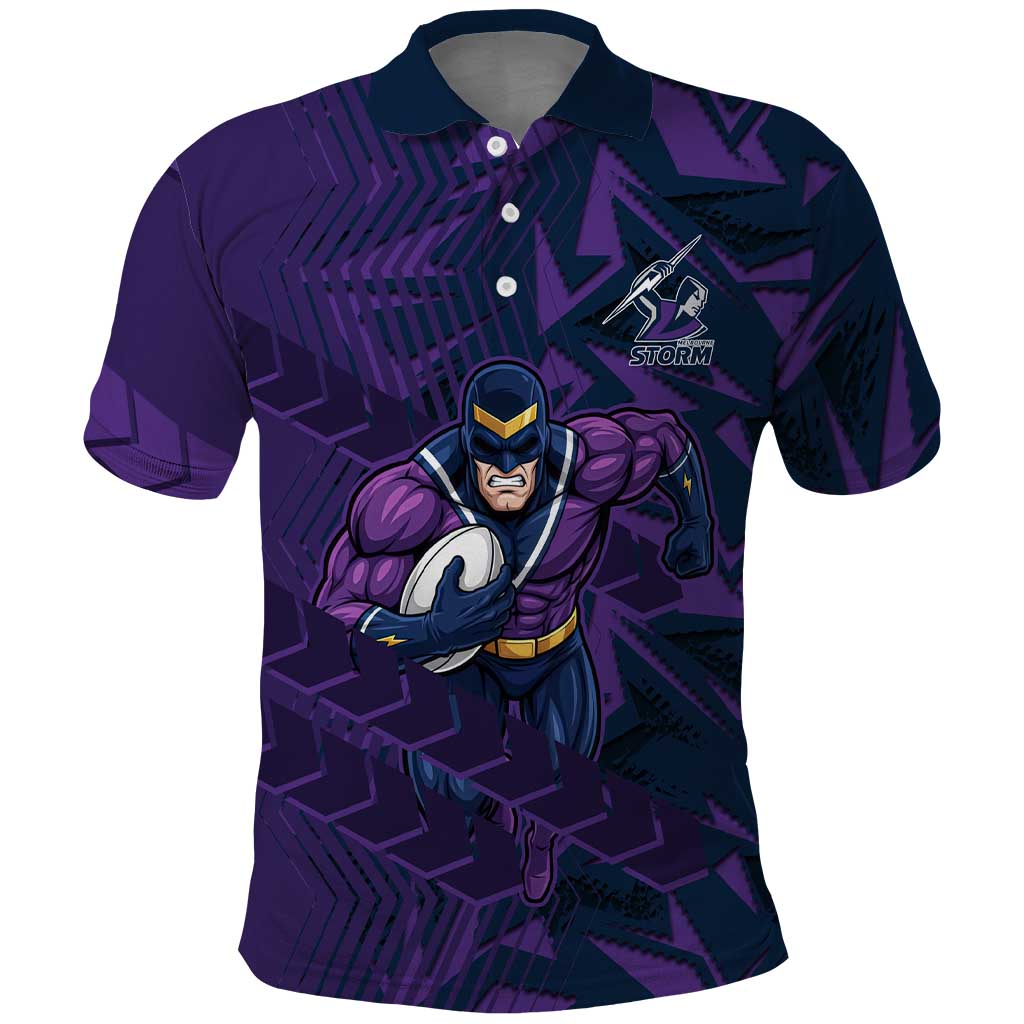 Melbourne Storm Rugby Polo Shirt Fierce Mascot Geometric Tribal Art